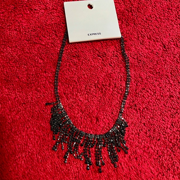 NWT Express Black Rhinestone Fringe Necklace - Picture 2 of 4